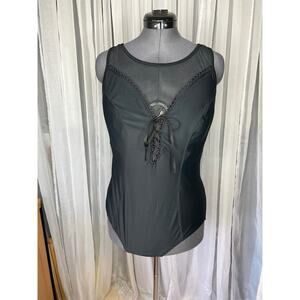 CHristina one piece swimsuit Vintage black lace front mesh